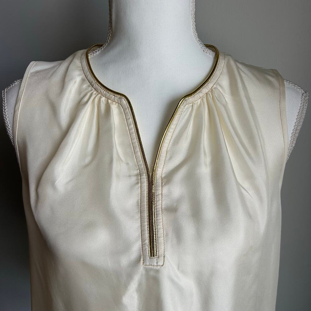 Tory Burch 100% Silk Cream and Gold Tunic Top Keyhole Blouse Quiet Luxury Size 2 - Picture 3 of 9